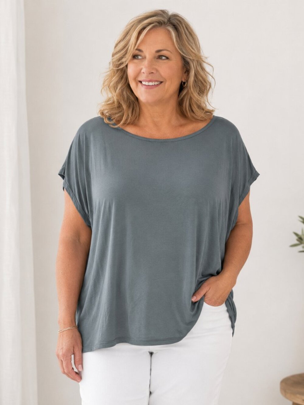 78 & Sunny 2X Light Sage Modal Dolman Sleeve Lagenlook Oversized Tunic Top